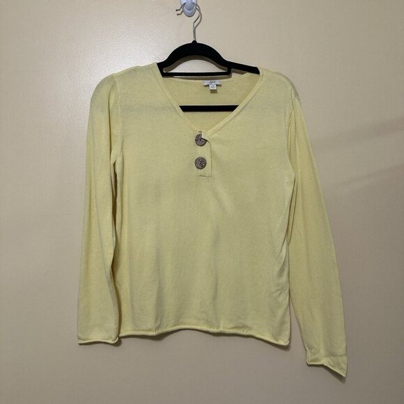 J.Jill Yellow Cork Button V-neck Lightweight Sweater Shirt Top Blouse Women XS - Picture 1 of 5